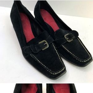 AEROSOLES Black Suede Comfort Loafers W Buckle 9